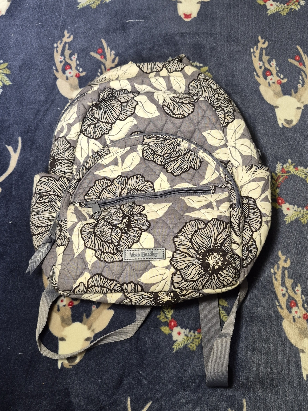 Vera Bradley Gray Floral Quilted Backpack